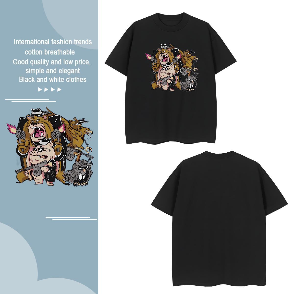 Men T Shirts 230g Cotton Beach Breathable Crew Neck Cartoon Printing L-4XL Men Tees Custom Loose Fit Tops