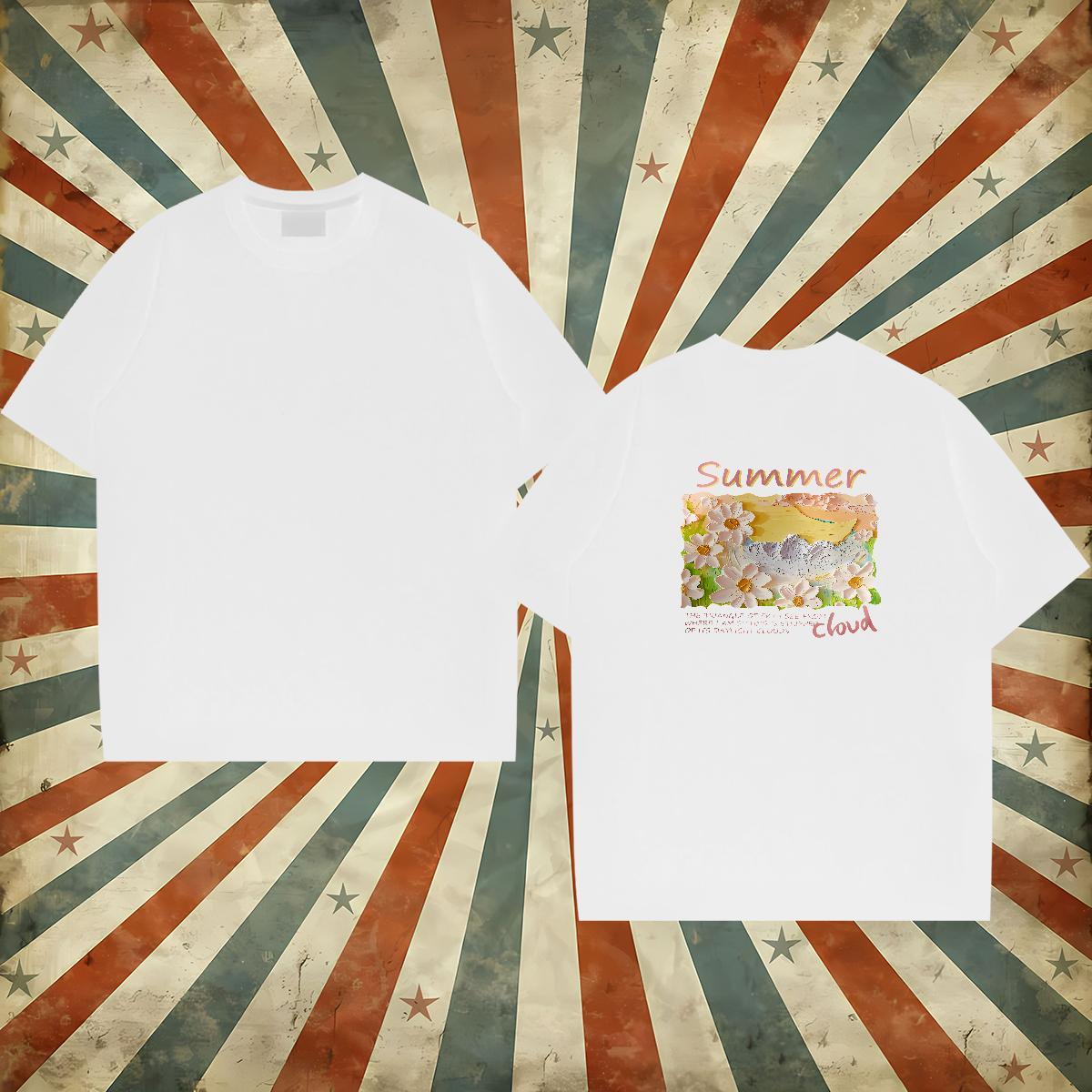 Stylist T-Shirts for Men 230g Pure Cotton flower Hip Hop Wear Breathable Crew Neck Cool Men Tops Tees Anime Print