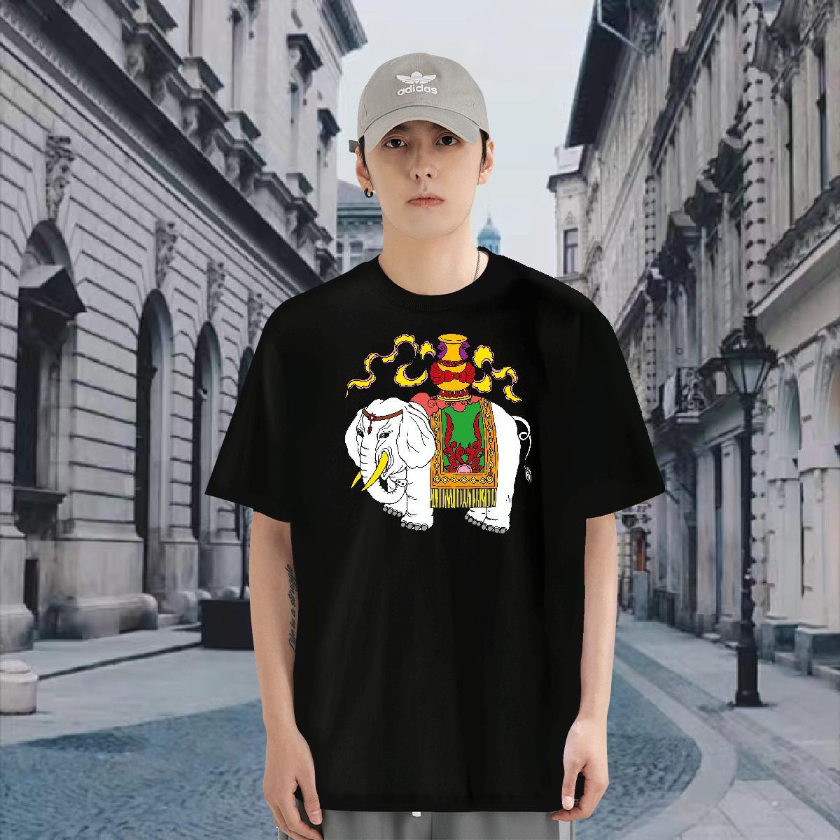 T Shirts Men 230g Cotton elephant Street Breathable Short Sleeve DIY Logo Oversized Men Tees Classic Casual Loose Tees Shirts