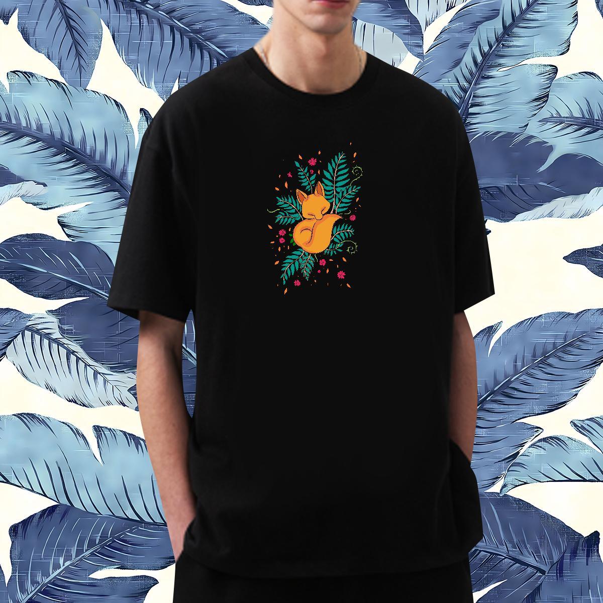 Custom T-Shirts 100% Cotton 230g fox Street Casual Tshirts Short Sleeve O-Neck Brand Men Clothes T-Shirt Black White