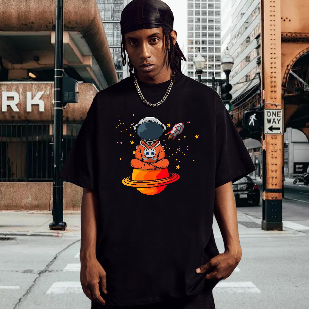 T Shirt For Man 230g Pure Cotton cosmonaut Casual Daily Wear Breathable Custom Print Oversized Men Tshirts Stylist Brand Tees