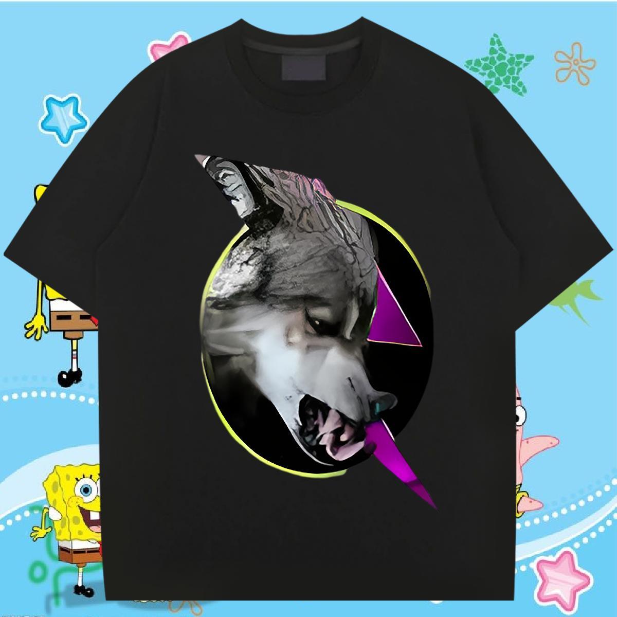 2024 New Men T Shirts 230g Cotton wolf Beach Clothes Round Neck Short Sleeve Popular Men Tshirts DIY Logo Oversized