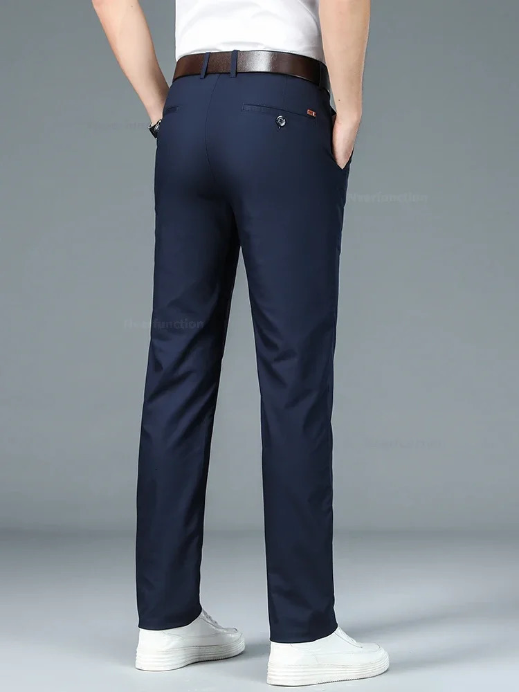 Bamboo Fiber Straight Business Pants Men Summer Clothes Fashion Classic Designer Breathable Casual Long Formal Trouser Male 240806