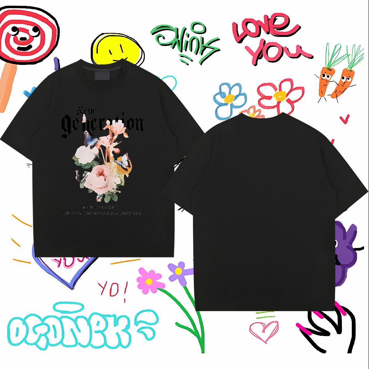 2024 DIY T-Shirts for Men 230g Pure Cotton flower Street wear Hip Hop Clothings Breathable Crew Neck Classic Couples T Shirts Custom Cartoon