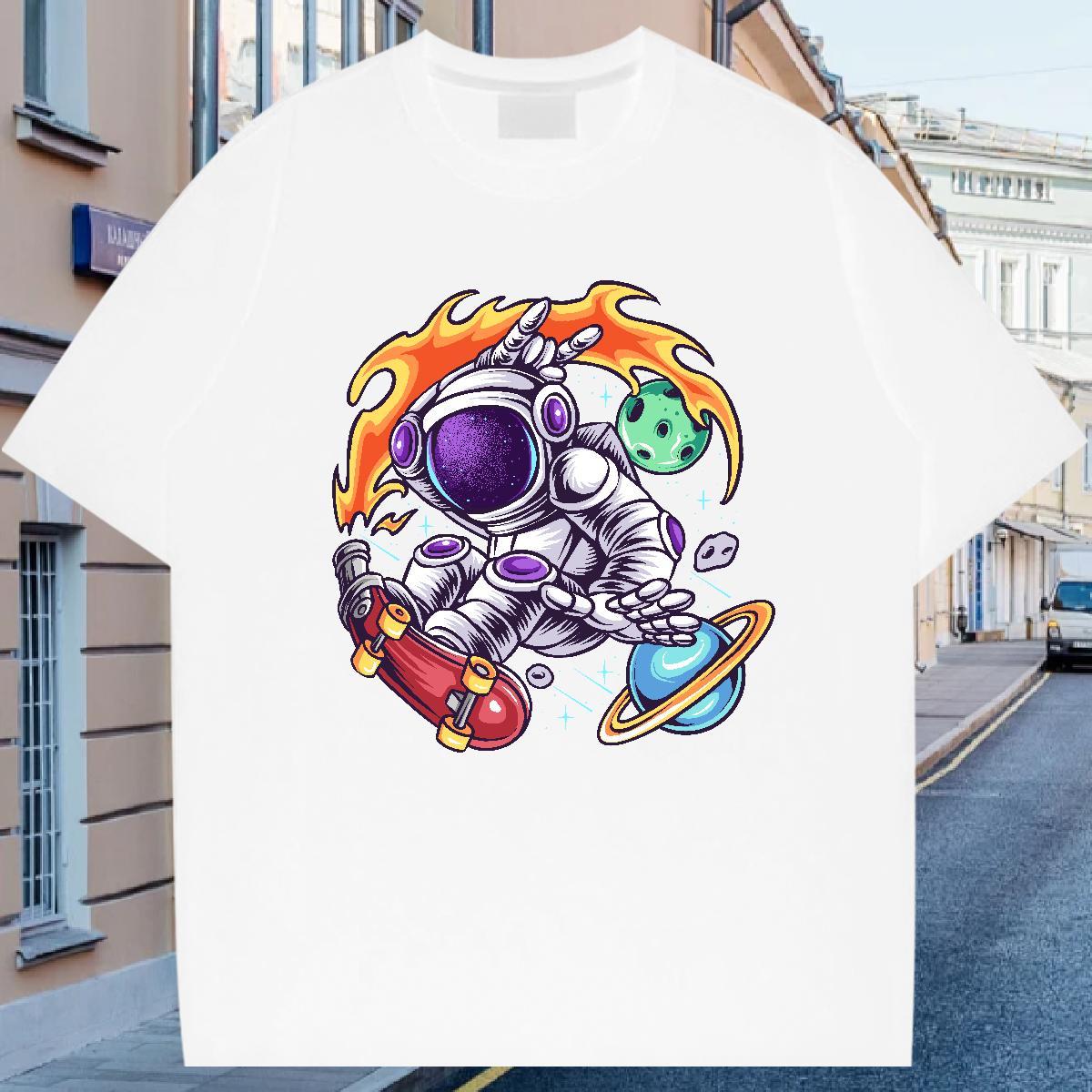 T Shirts Men 230g Pure Cotton cosmonaut Street Casual O Neck Short Sleeves Oversized 4XL Men Tees Classic Designer Tops Shirt