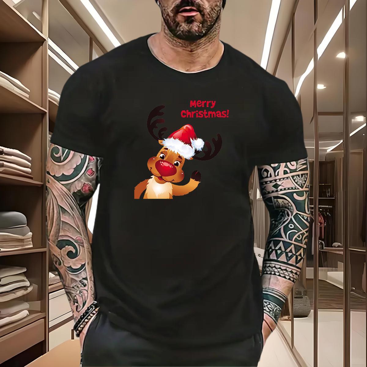 T Shirts Men 230g Pure Cotton Christmas Casual Breathable Short Sleeve Cartoon Printing L-4XL Mens Tshirts Designer Unisex Tees