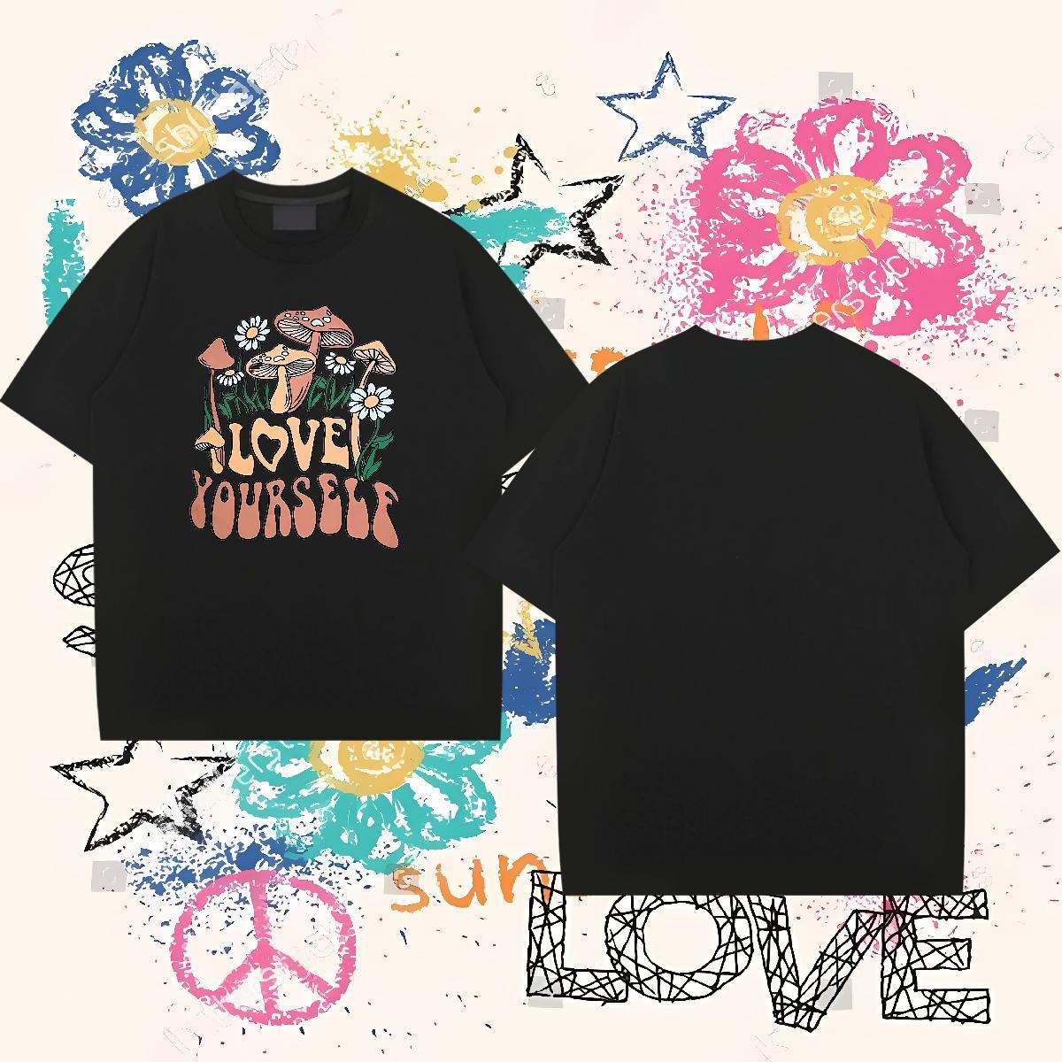 Fashion Men T Shirts 230g Cotton mushroom Outdoor Clothes Round Neck Short Sleeve Popular Mens Tshirts Cartoon Printing L-4XL