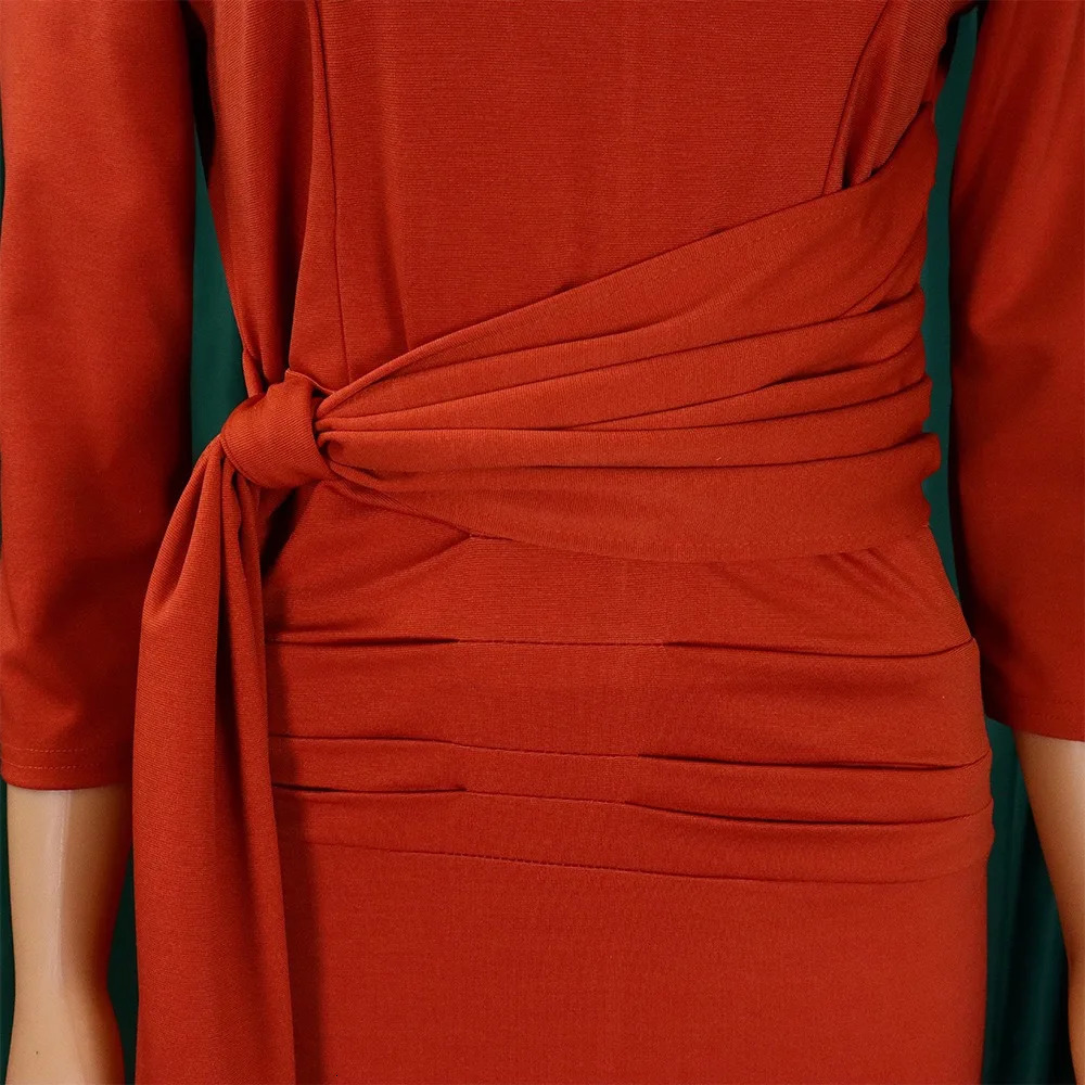 Office Dresses for Woman Skew Collar Full Sleeve Sashes Sheath Package Hips Mid Calf Professional Business Work Dress 240806