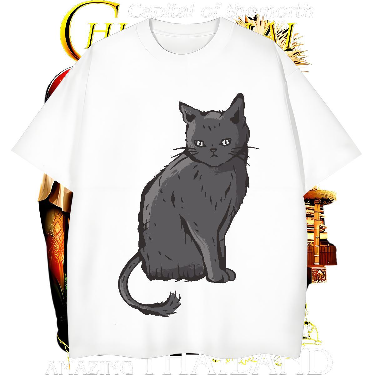 Brand Mens Tshirts 230g 100% Cotton cat T-Shirts Hip Hop Crew Neck White Plus Size Factory Direct Tee Shirt