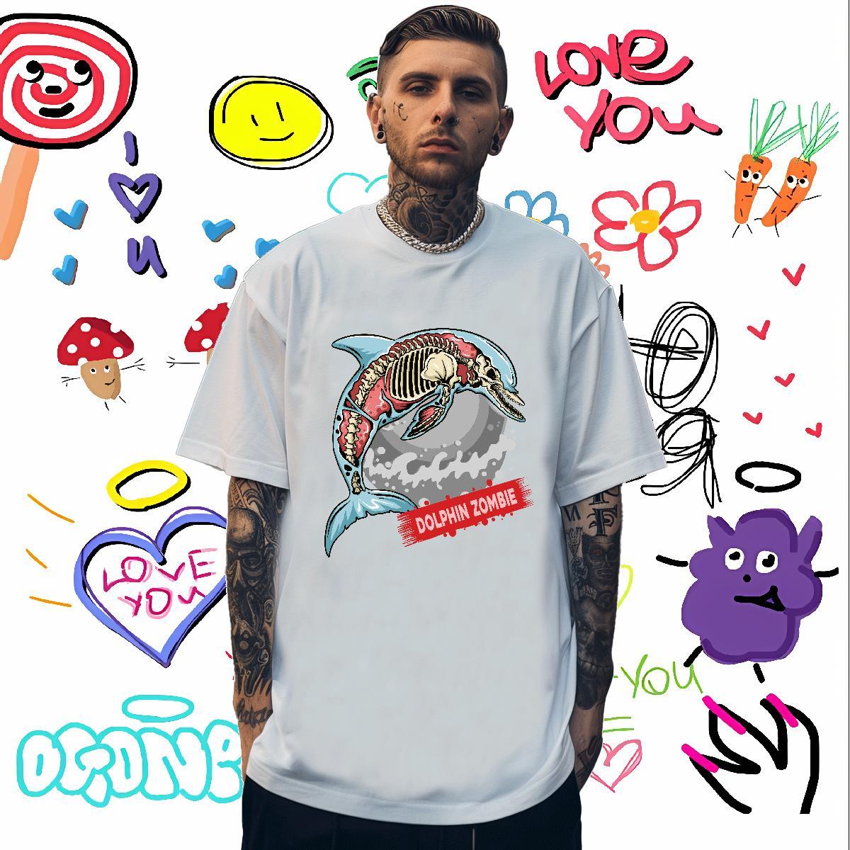 Fashion Casual T Shirt For Man 100% Cotton 230g Halloween Sports Casual Clothes Breathable Short Sleeve Wholesale Mens Tshirts Black Oversized