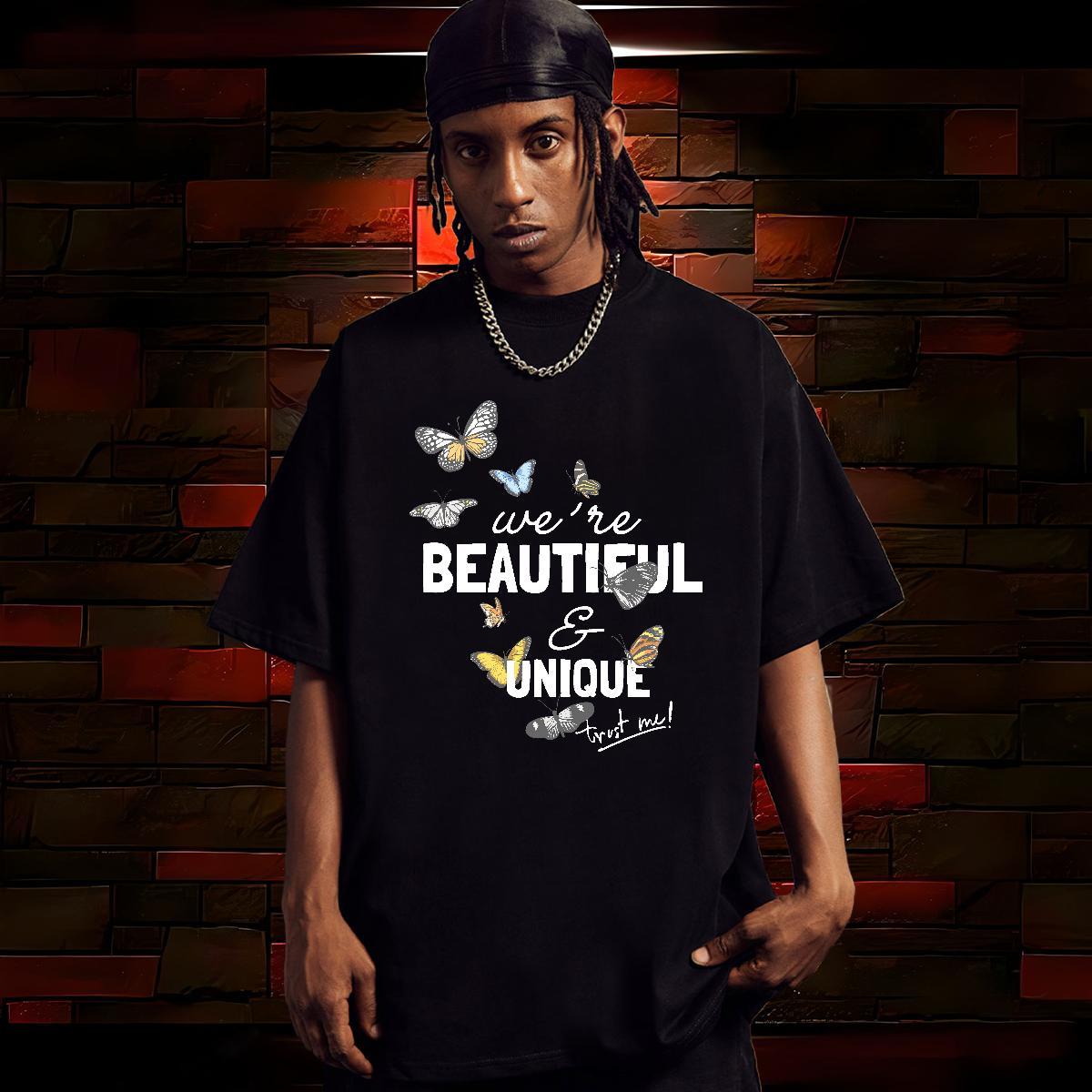 Classic Casual Men T Shirts 100% Cotton 230g Butterfly Anime Printing Street Wear Breathable Short Sleeve Unisex Men Tops Tees Custom Cartoon