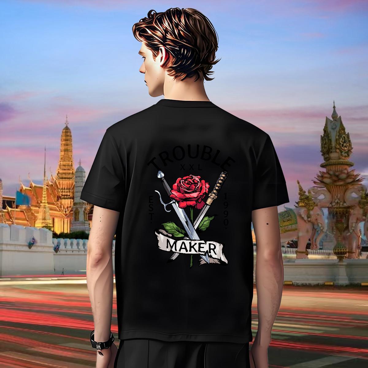 DIY T-Shirts for Men 100% Cotton 230g rose Street Casual Wear Breathable Short Sleeve Classic Men Tshirts Oversized 3XL 4XL