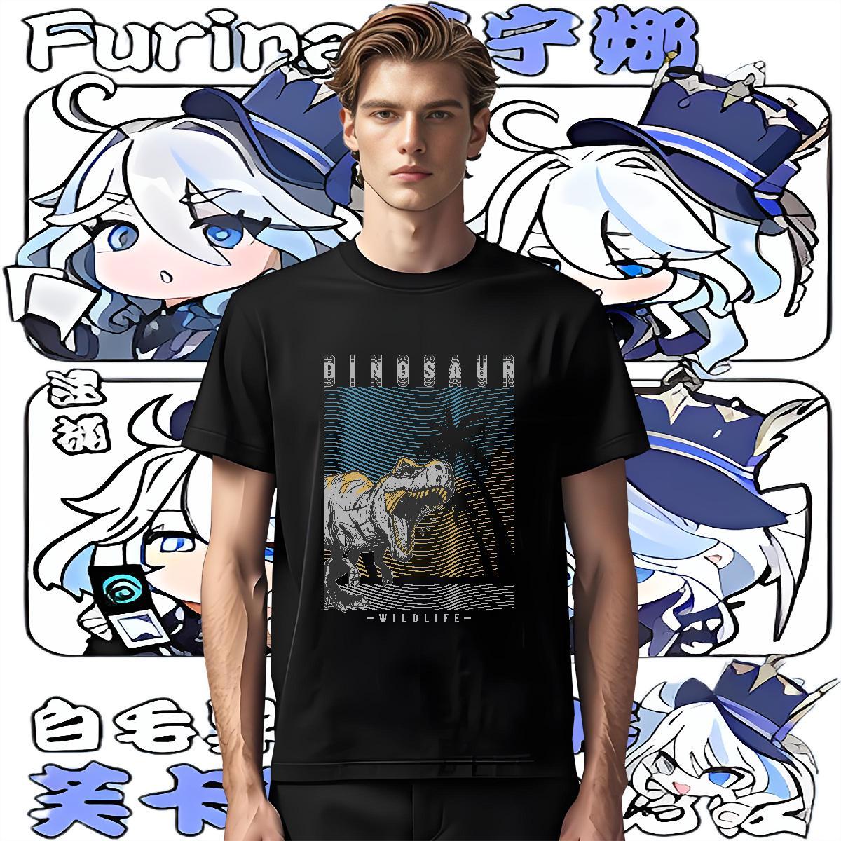 Designer Men T Shirts 230g Pure Cotton dinosaur Spring Summer Tops Tees Breathable Loose Couples T Shirts White Plus Size
