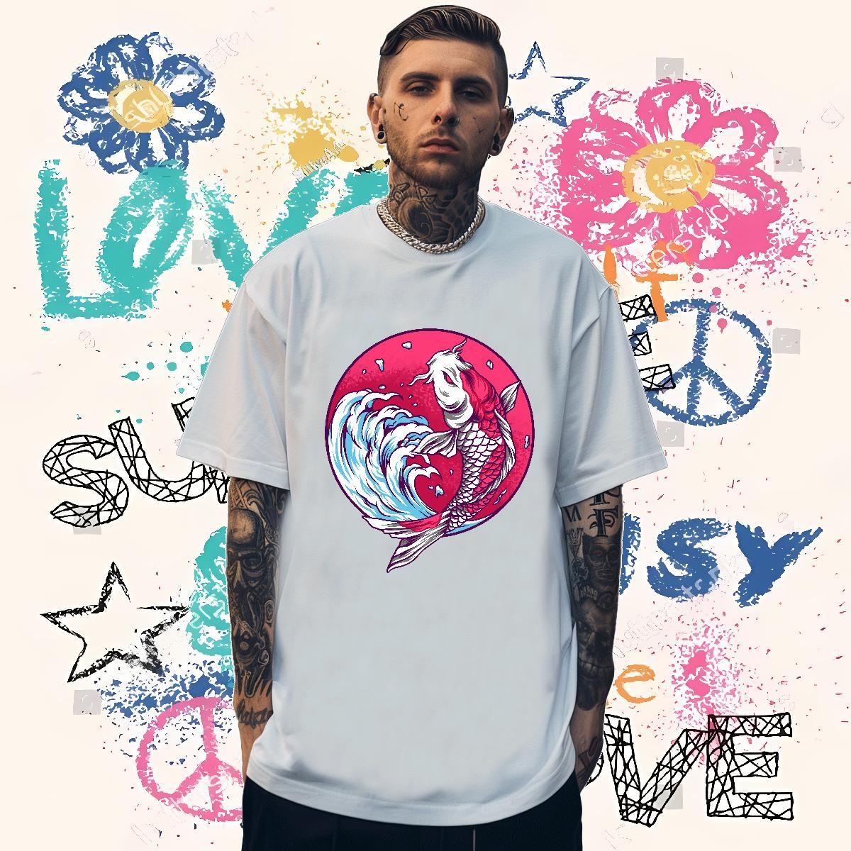 Classic T-Shirts for Men 230g Pure Cotton High Street Hip Hop Wear Short Sleeve O-Neck Loose Fit Men Clothes T-Shirt Plus Size Cartoon