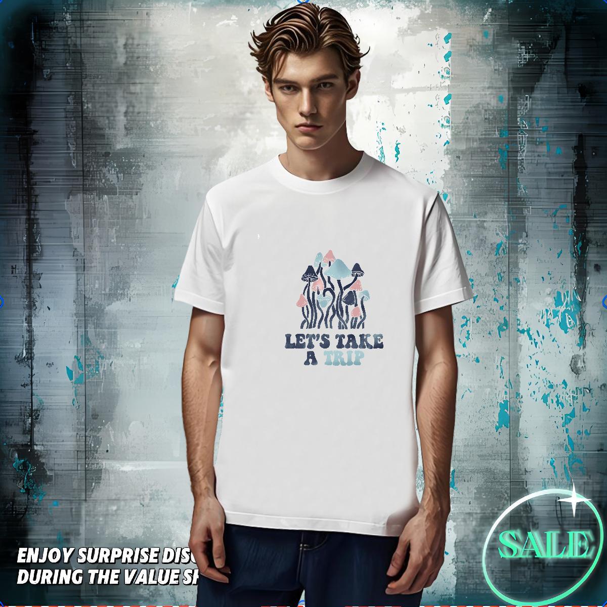 Fashion Casual T-Shirts 230g Pure Cotton mushroom Beach Polos Round Neck Short Sleeve Unisex Mens Tshirts Oversized