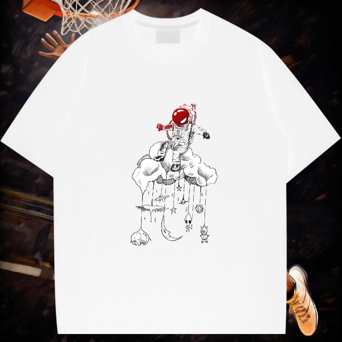 T Shirt For Man 100% Cotton 230g universe Hip Hop Street Short Sleeve O-Neck White Plus Size Men Tees Custom Popular Polos