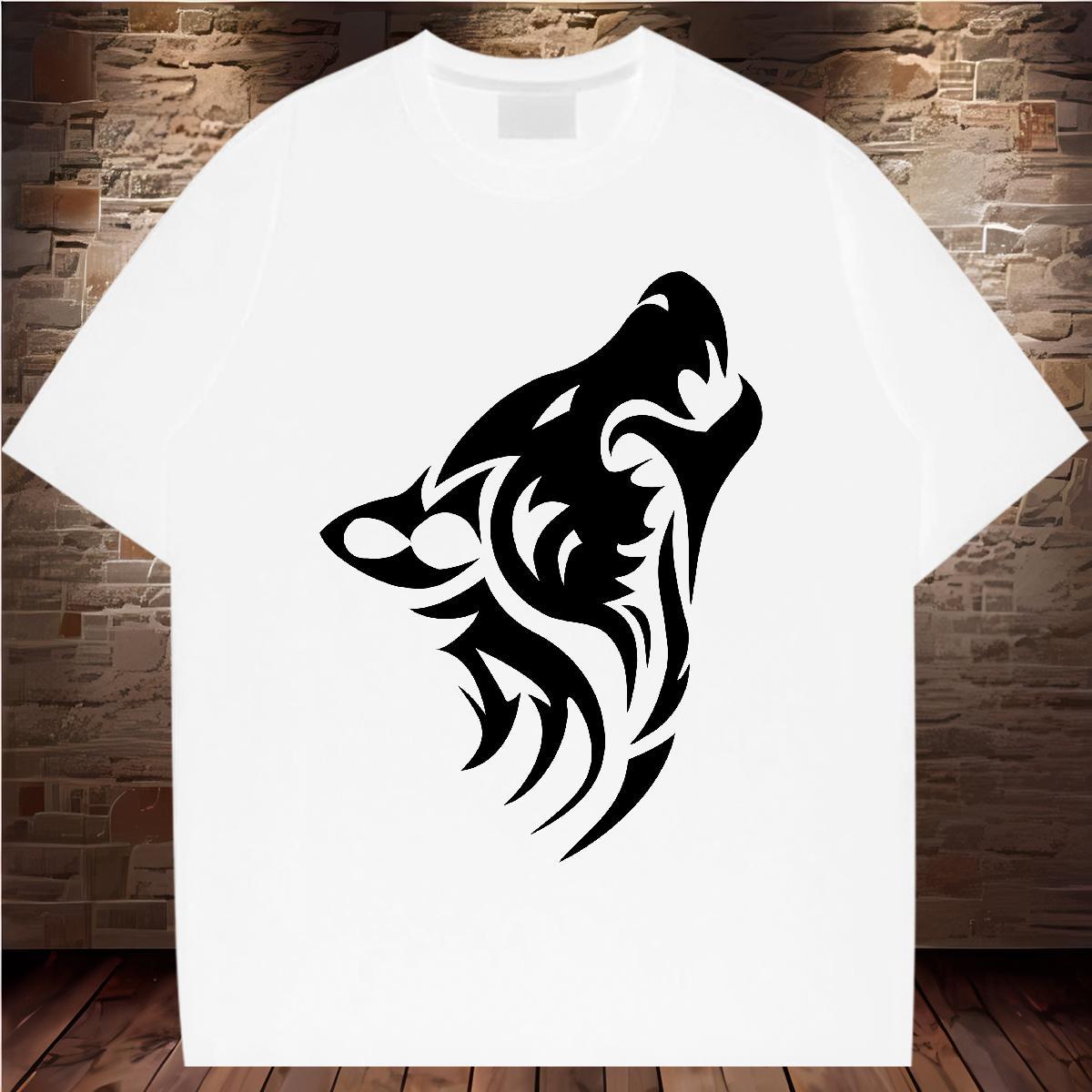 Classic Casual T Shirt For Man 230g Pure Cotton wolf Hip Hop Street Tees Breathable Soft Comfortable Men Clothes T-Shirt Anime