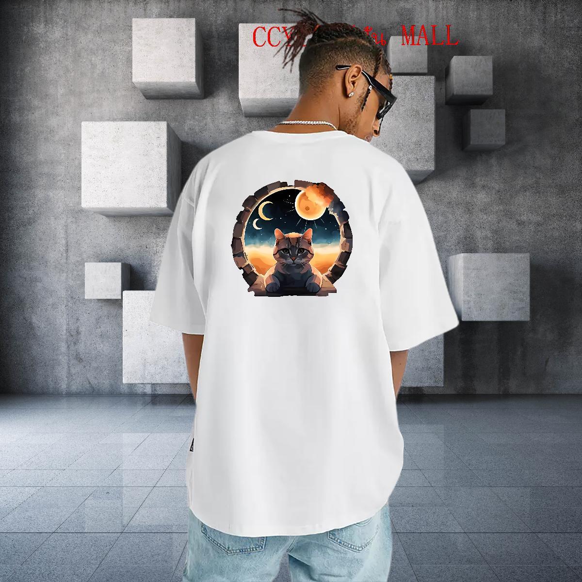 2024 DIY Mens T Shirts 230g Cotton Spring Summer Wear Crew Neck Breathable Comfortable Men Tops Tees Floral Print