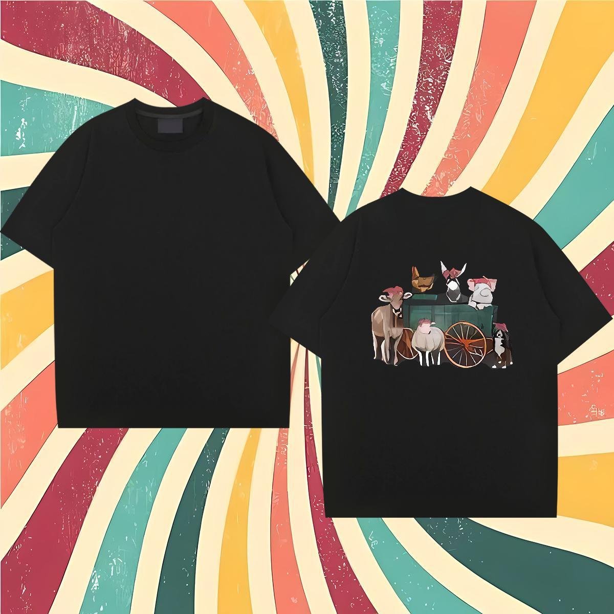 Fashion New T shirt 230g 100% Cotton horse Daily Wear Tops Breathable Short Sleeve Free Shipping Tshirt for Man Woman Plus Size Cartoon