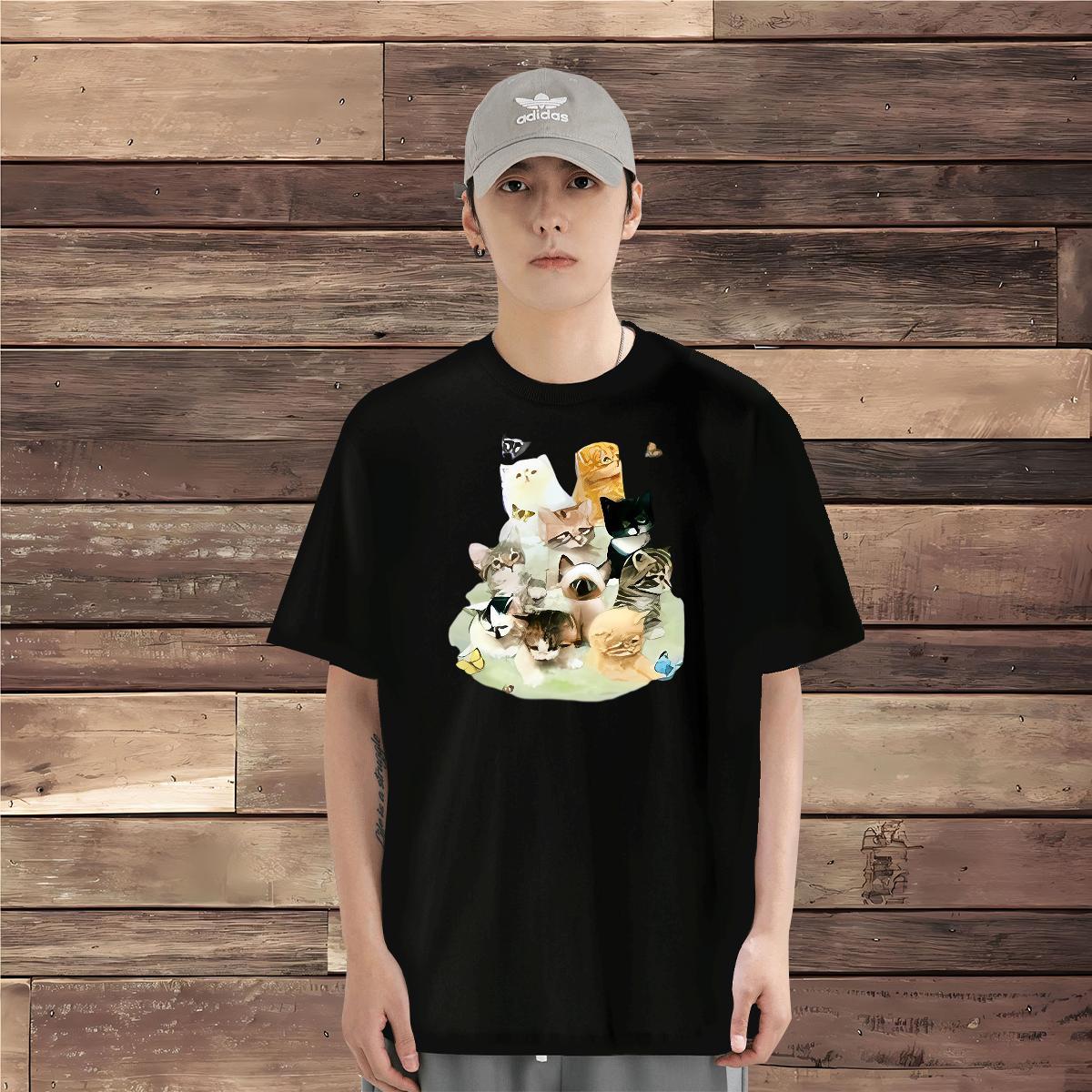 Mens T Shirts 230g Pure Cotton cat Spring Summer Breathable Short Sleeve Custom Anime Men Tshirts Designer Fashion High Quality Tee Shirt