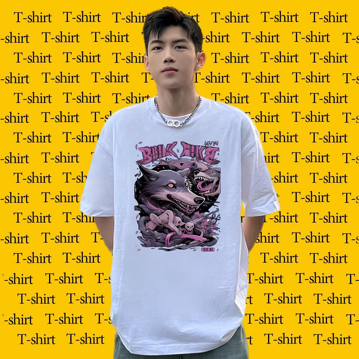Free Shipping Mens T Shirts 230g Pure Cotton wolf Daily Outfit Top Tees Crew Neck Breathable Cool Men Tops Tees Plus Size Custom