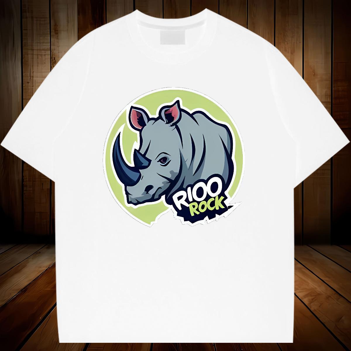 Custom Men T Shirts 230g 100% Cotton rhinoceros High Street Hip Hop Tops Tees Crew Neck Loose Fit Men Clothes T-Shirt Custom Print Oversized