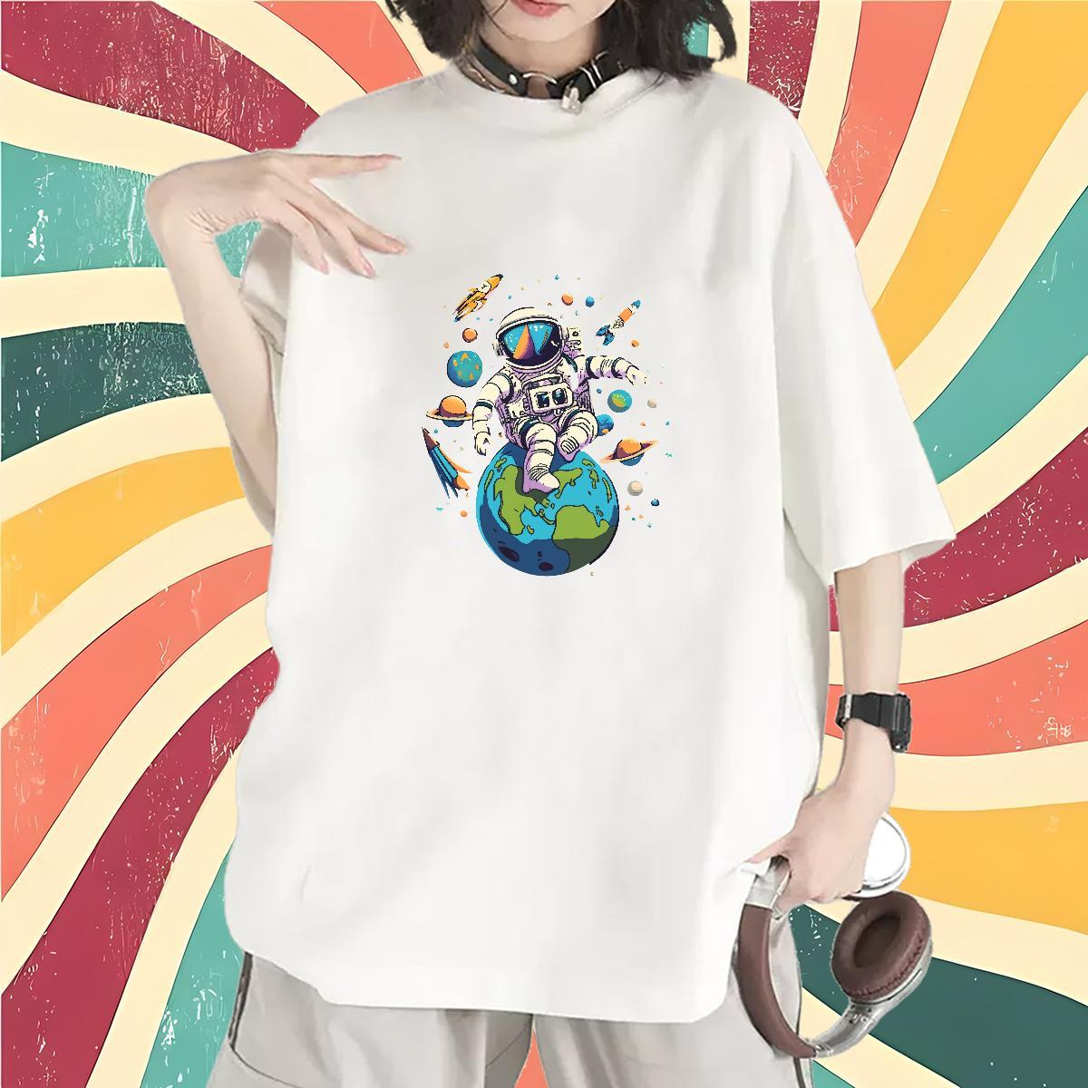 Unisex T shirt Breathable Soft Women Tshirts DIY Anime spaceman Spring Summer 100% Cotton 230g Brand Clothes Shirt