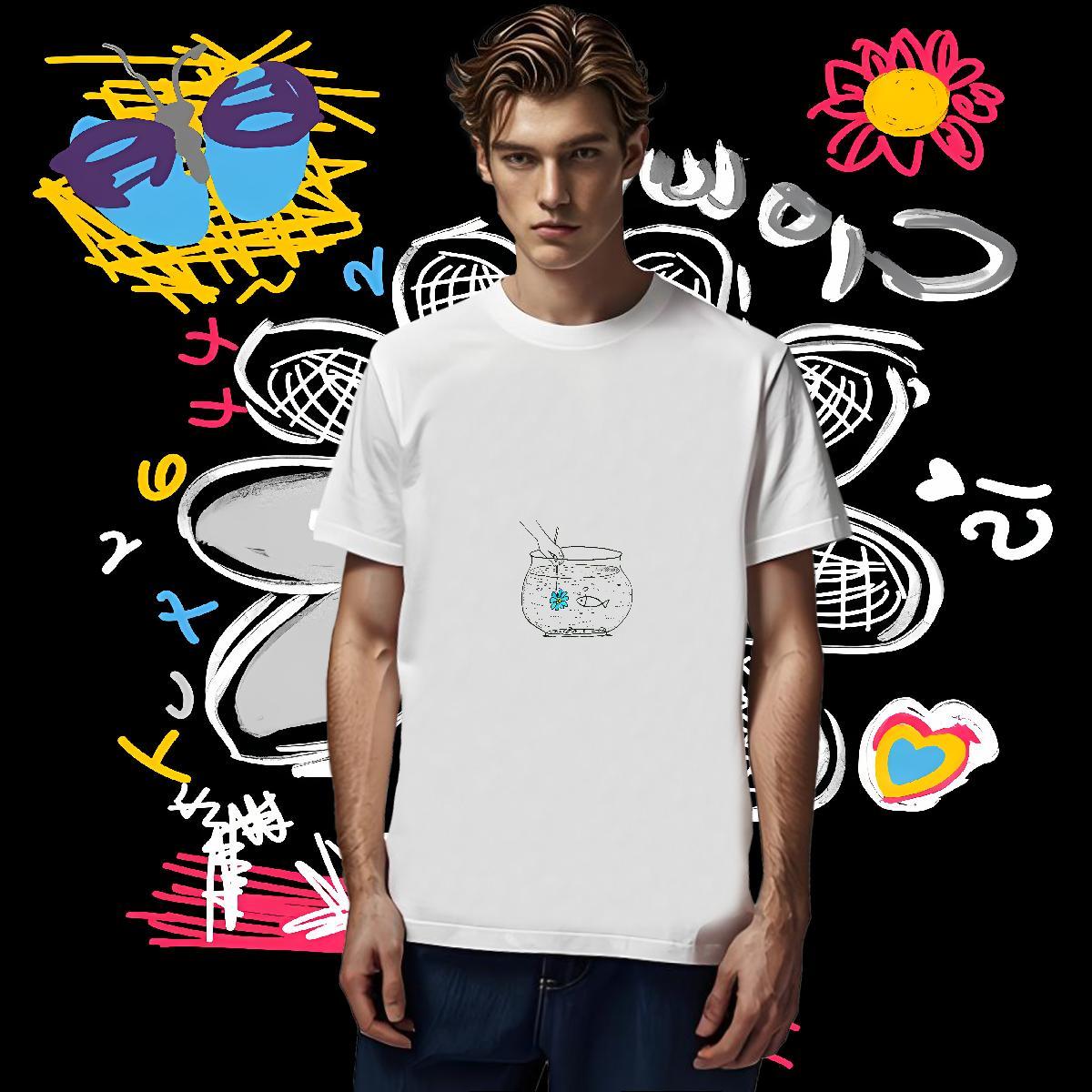 Casual New T-Shirts for Men 230g Cotton fish Casual Daily Wear Top Tees Round Neck Short Sleeve Comfortable Couples T Shirts Custom Cartoon