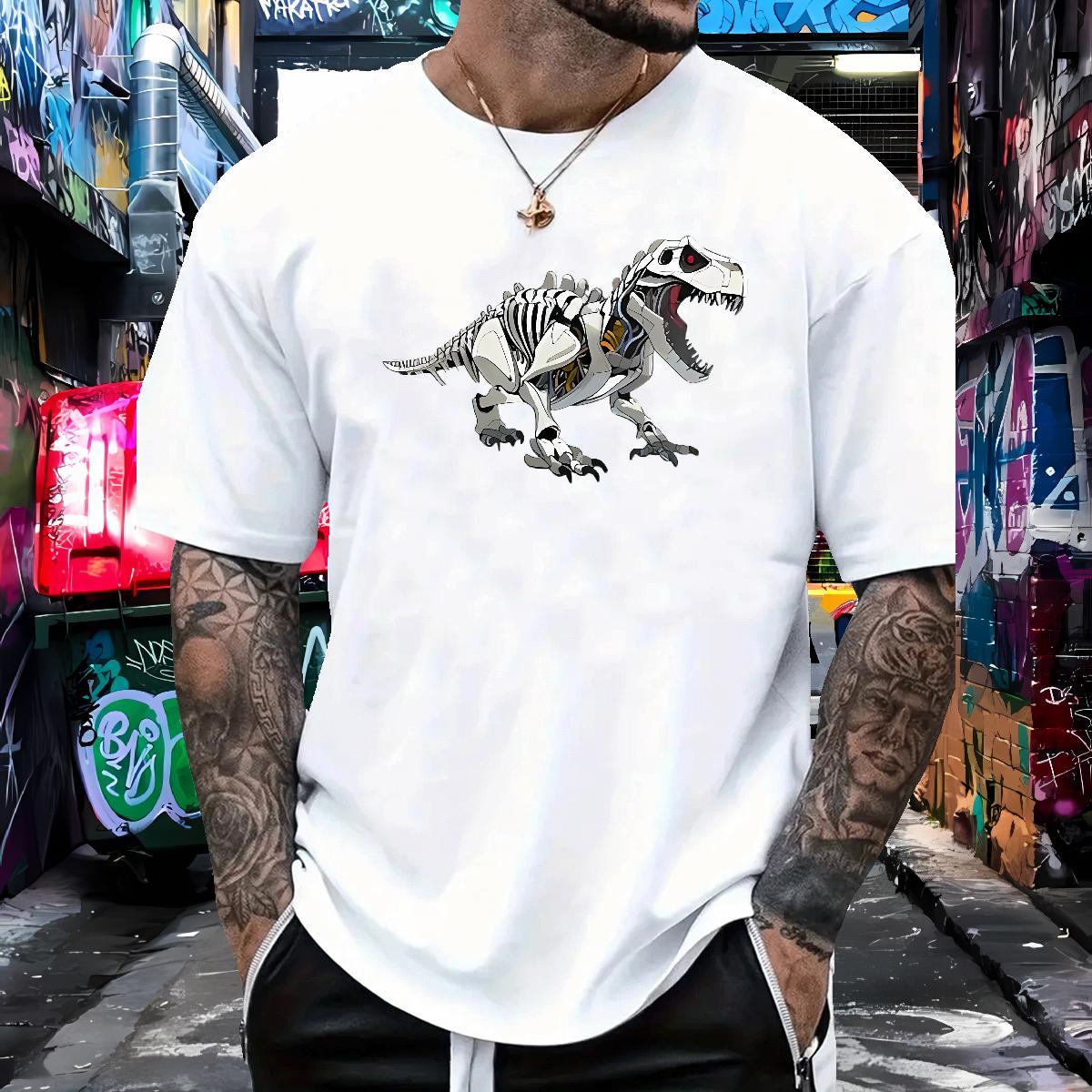 Factory Direct Mens T Shirts 230g Cotton dinosaur Street Casual Tops Tees Crew Neck Cool Men Clothes T-Shirt Black Oversized