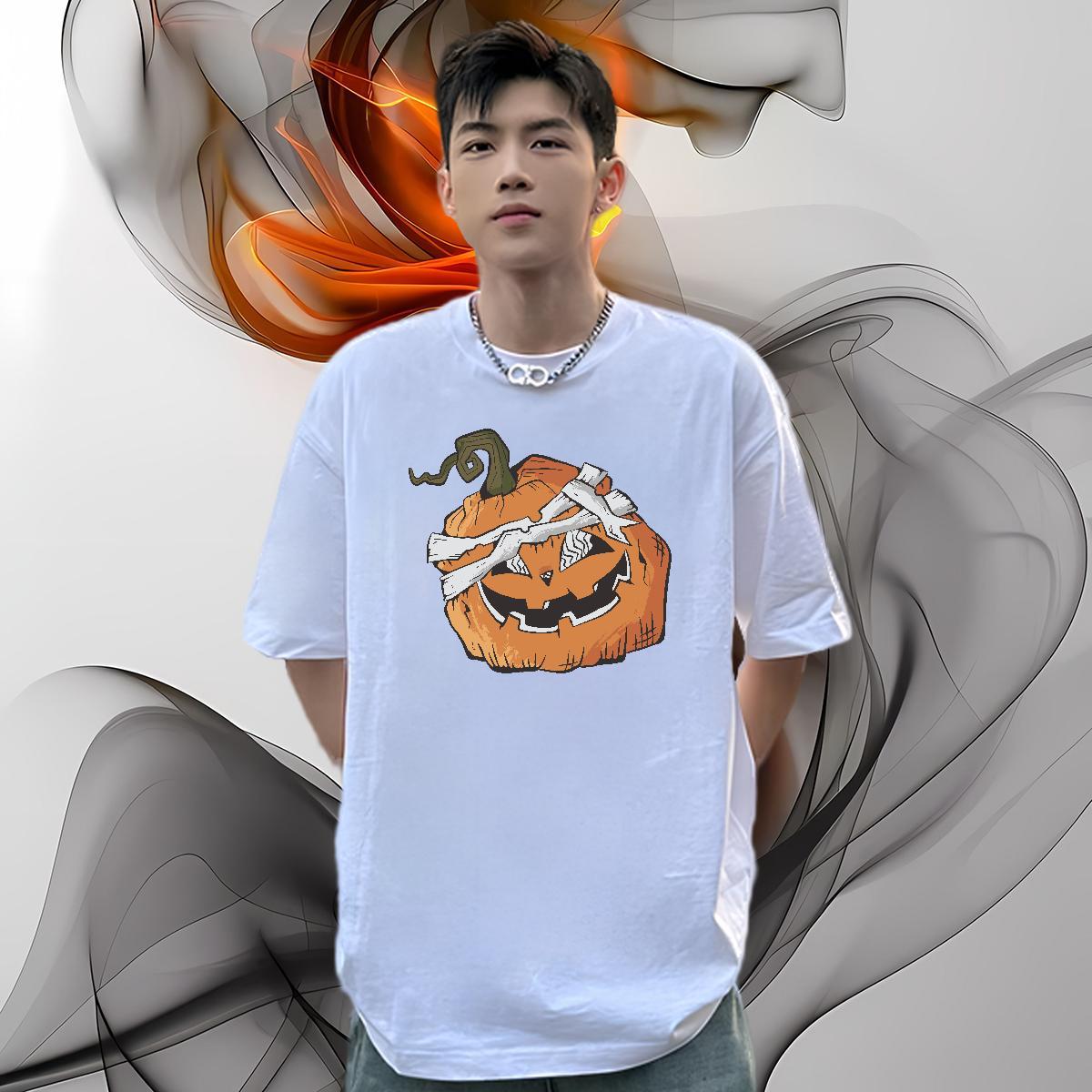 2024 New Men T Shirts 230g 100% Cotton pumpkin Home Outdoor Tshirts Breathable Short Sleeve TOP Quality Mens Tshirts Custom Anime