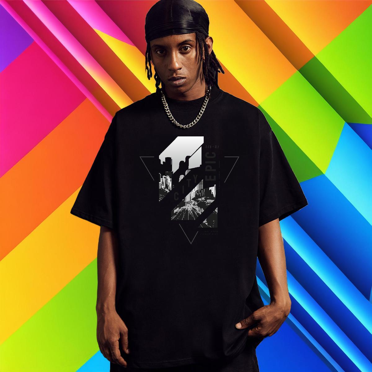 Classic Casual T Shirts Men 230g Cotton Tall buildings, streets Hip Hop Street Tee Shirt Breathable Short Sleeve Soft Couples T Shirts Oversized 3XL 4