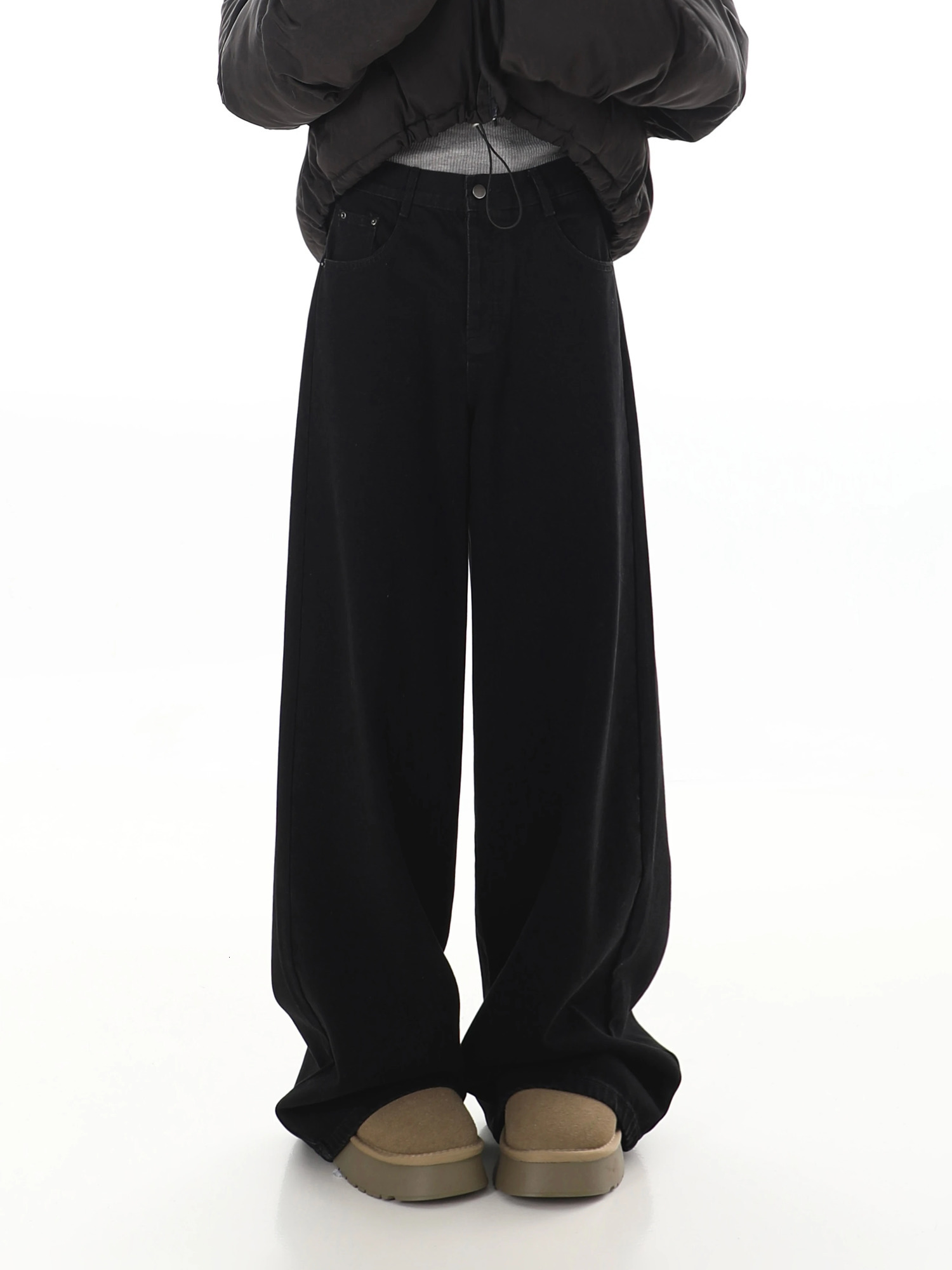 WCFCX STUDIOY2K Black Jeans for Women Korean Fashion Streetwear High Waist Wide Leg Denim Pants Female Baggy Straight Trouser 240806