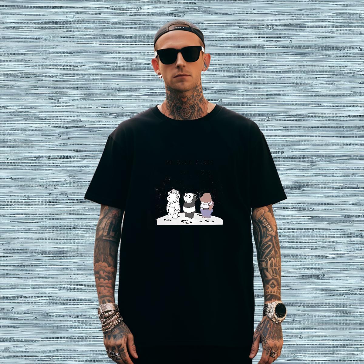 T Shirt For Man 230g Cotton bear Daily Outfit Breathable Anime Print Men Tshirts New Arrival Soft Tops