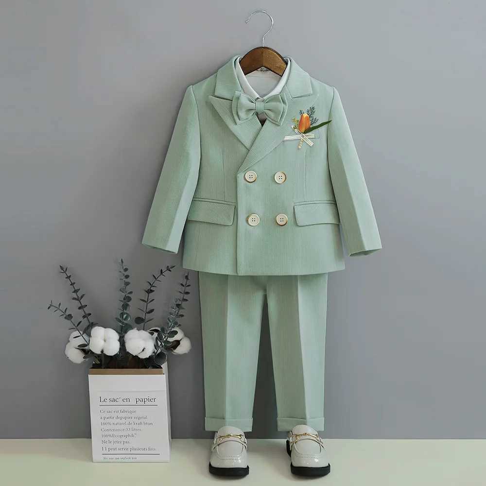 Suits Child Fomal Dress Suit Set British Style Baby Boys Wedding Birthday Party Performance Costume Kids Blazer Pants Bowtie Clothes