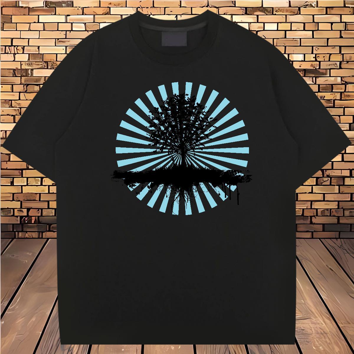 T shirt 230g 100% Cotton tree Daily Wear Breathable Short Sleeve White Plus Size Men Tees 2024 DIY Popular Tee Shirt