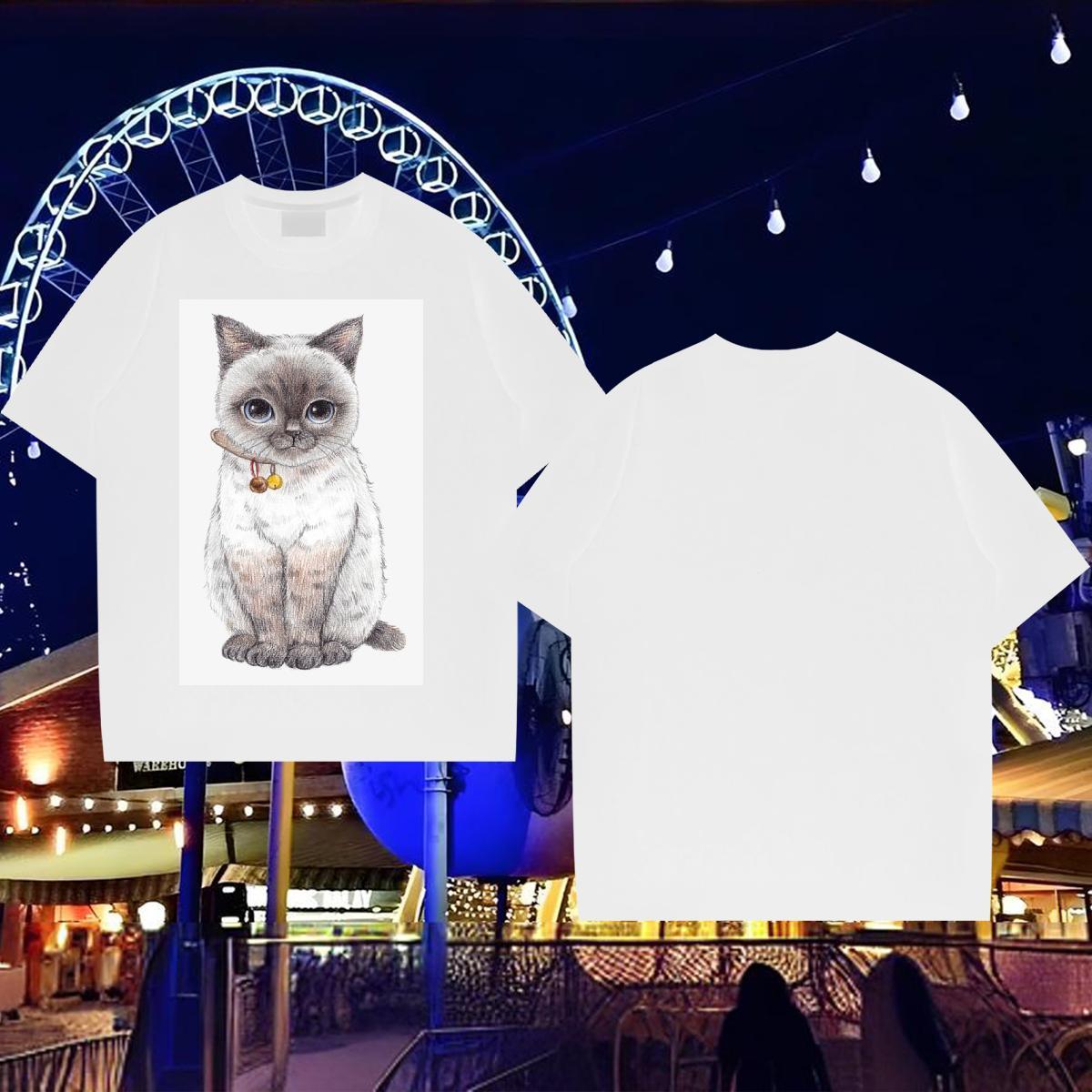 Customized Man T Shirts 230g Pure Cotton cat Outdoor Clothes Breathable Crew Neck Brand Mens Tshirts Oversized 4XL