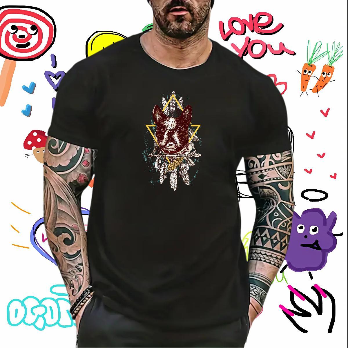 Brand Man T Shirts 230g 100% Cotton dog High Street Hip Hop Tees Shirts Crew Neck Soft Men Tops Tees Custom Anime