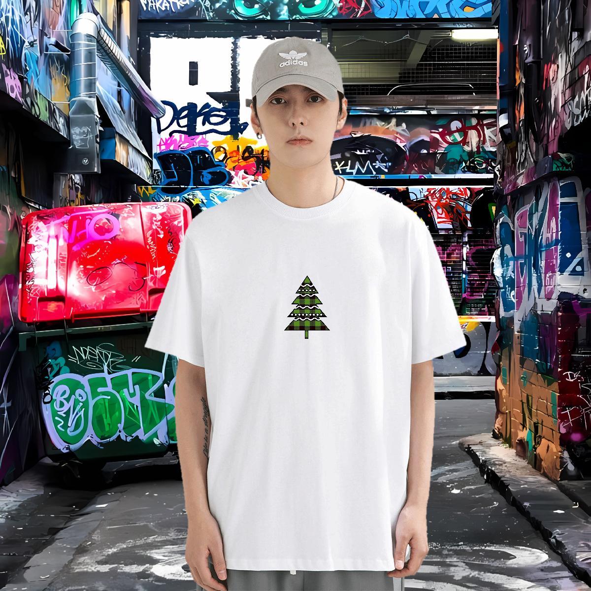 T-Shirts for Men 230g 100% Cotton Christmas Hip Hop O-Neck Short Sleeve Plus Size Cartoon Mens Tshirts New Designer Cool Top Tees