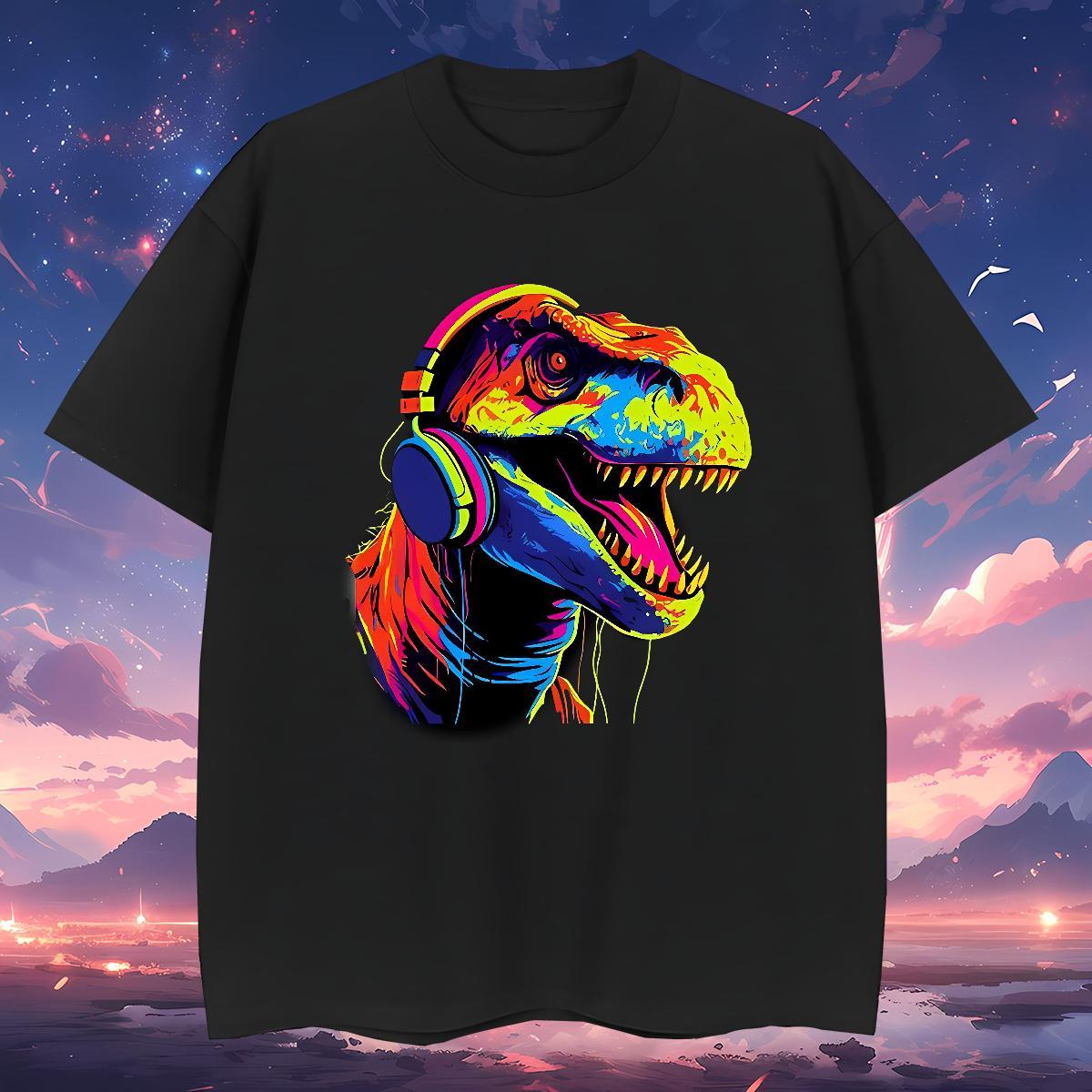 New T-Shirts 230g Cotton dinosaur Street Wear Tops Tees Breathable Crew Neck TOP Quality Men Clothes T-Shirt Custom Printed