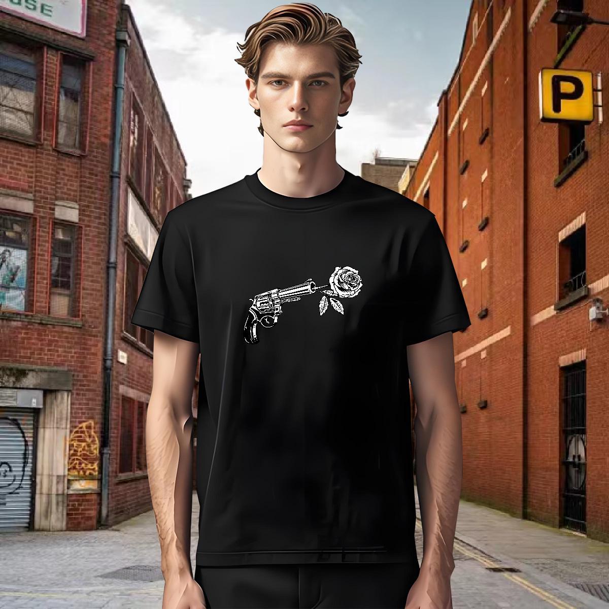 T Shirts Men 100% Cotton 230g pistol Daily Outfit Breathable Short Sleeve DIY Anime Men Tees Fashion Designer Cool Design Clothes