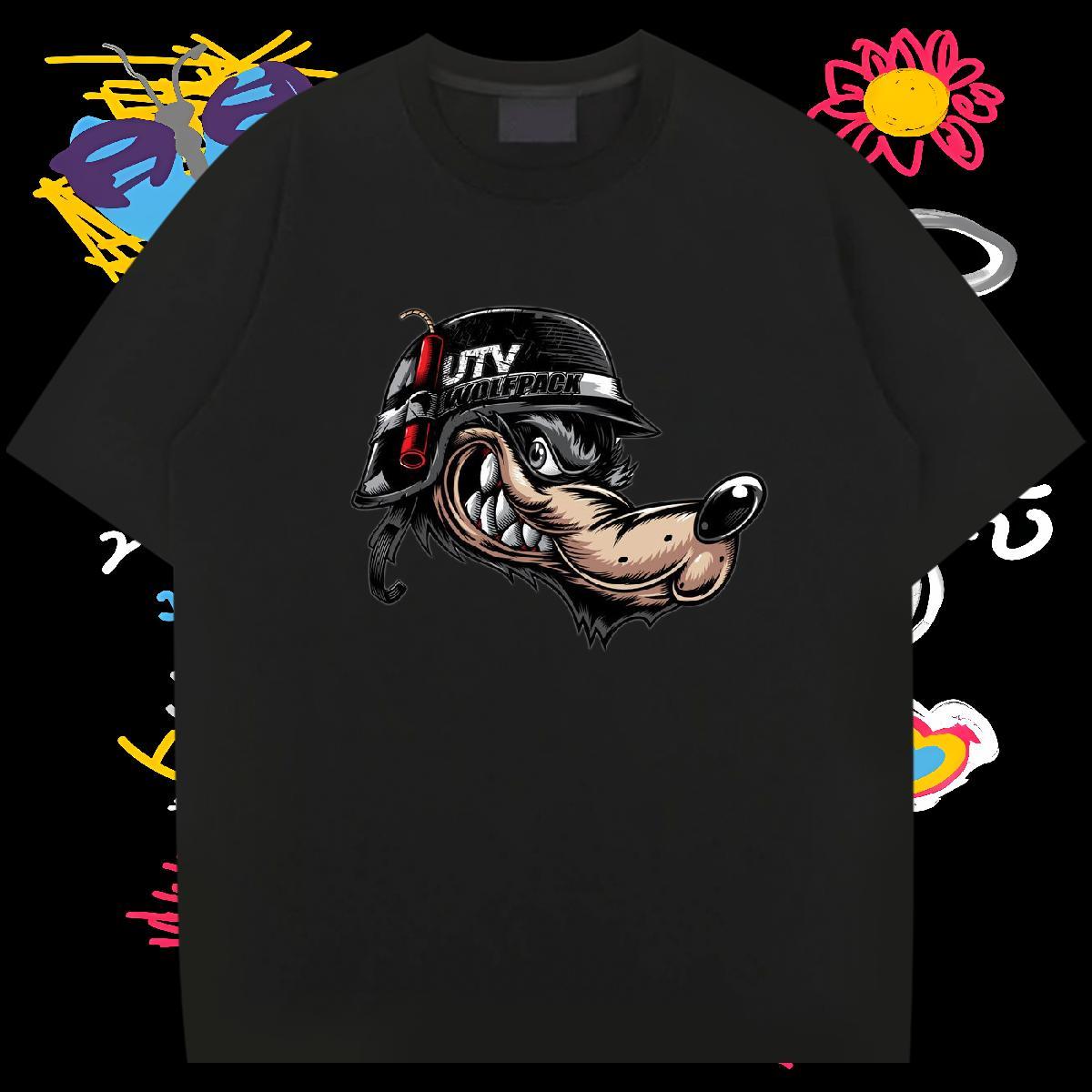Designer T Shirt For Man 230g Pure Cotton wolf Street wear Hip Hop Tee Shirt Short Sleeve O-Neck Unisex Men Tshirts DIY Printed