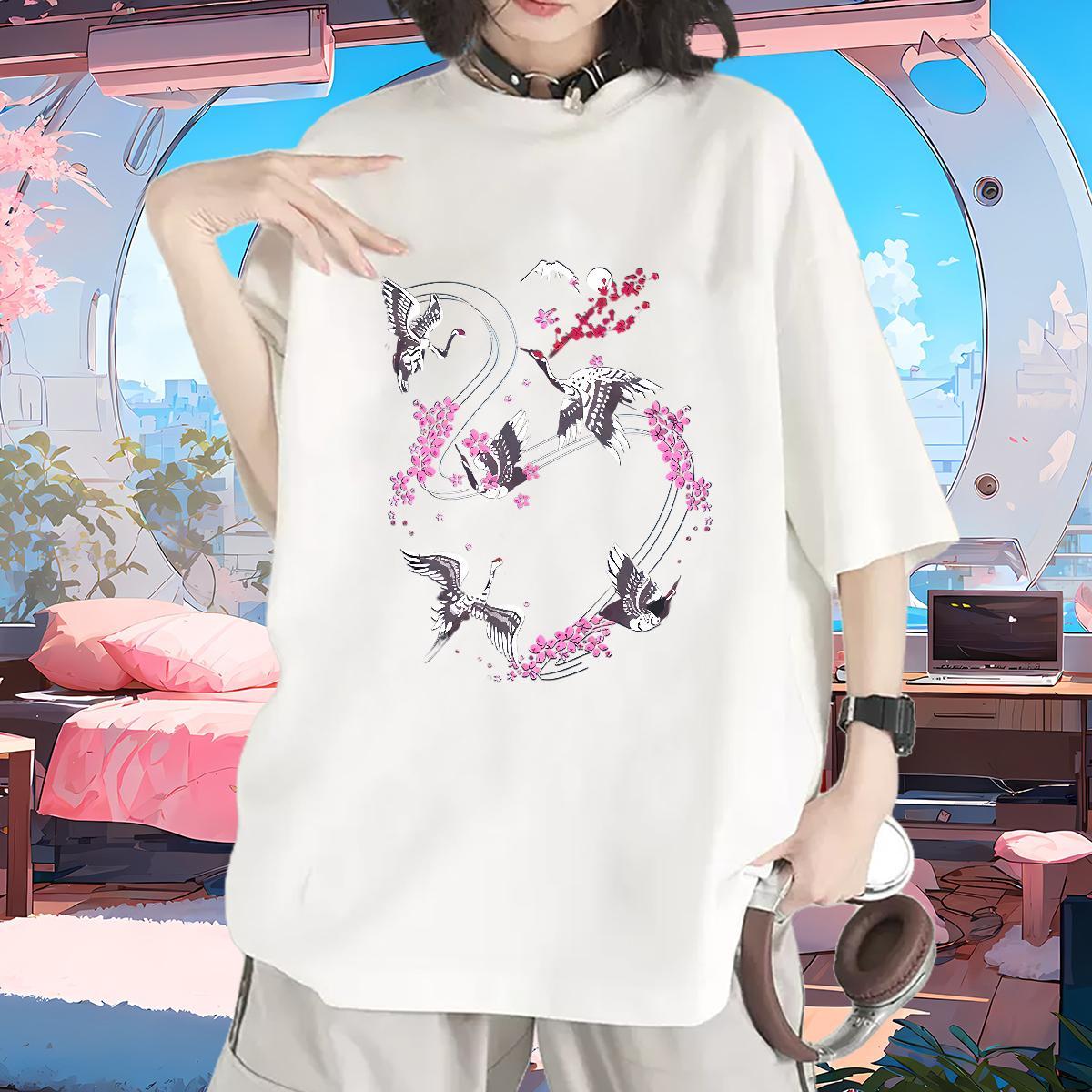 High quality Womens T Shirts Crew Neck Breathable Couples T Shirts Custom Cartoon bird Street 230g Pure Cotton New Wear