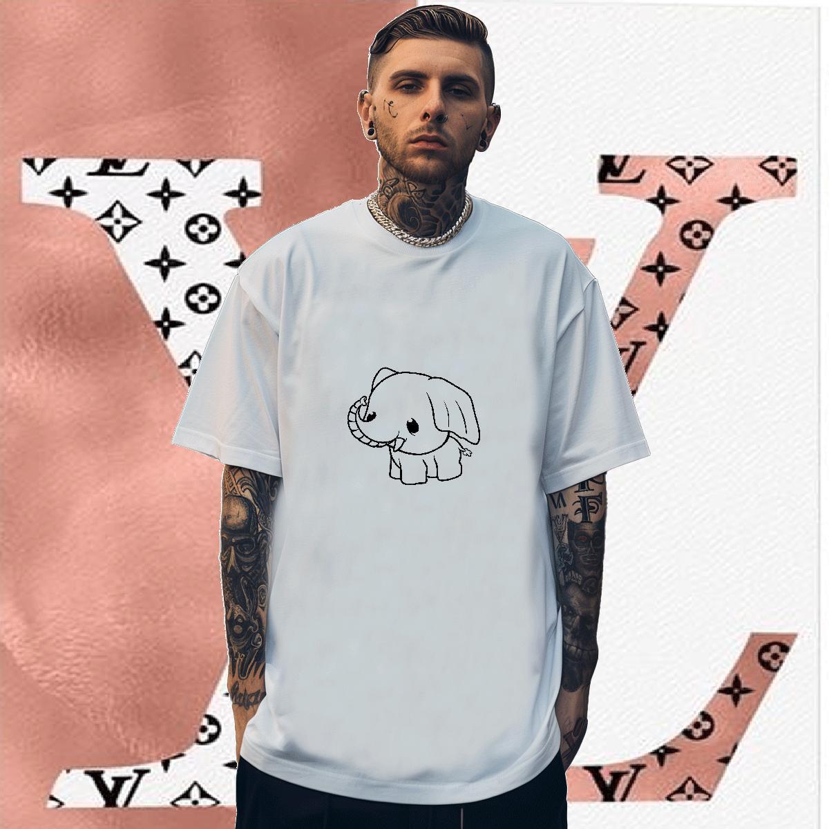 New T-Shirts 230g Pure Cotton Elephant Beach Clothes Breathable Short Sleeve Free Shipping Men Clothes T-Shirt Cartoon Printing L-4XL