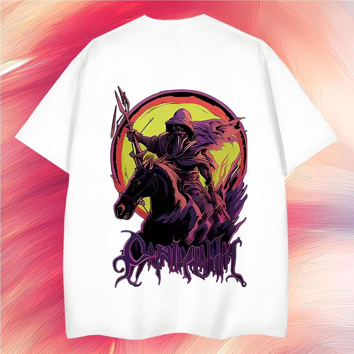 Wholesale T Shirts Men 100% Cotton 230g horse Sports Casual Tops Tees Breathable Crew Neck Classic Men Clothes T-Shirt Plus Size Cartoon