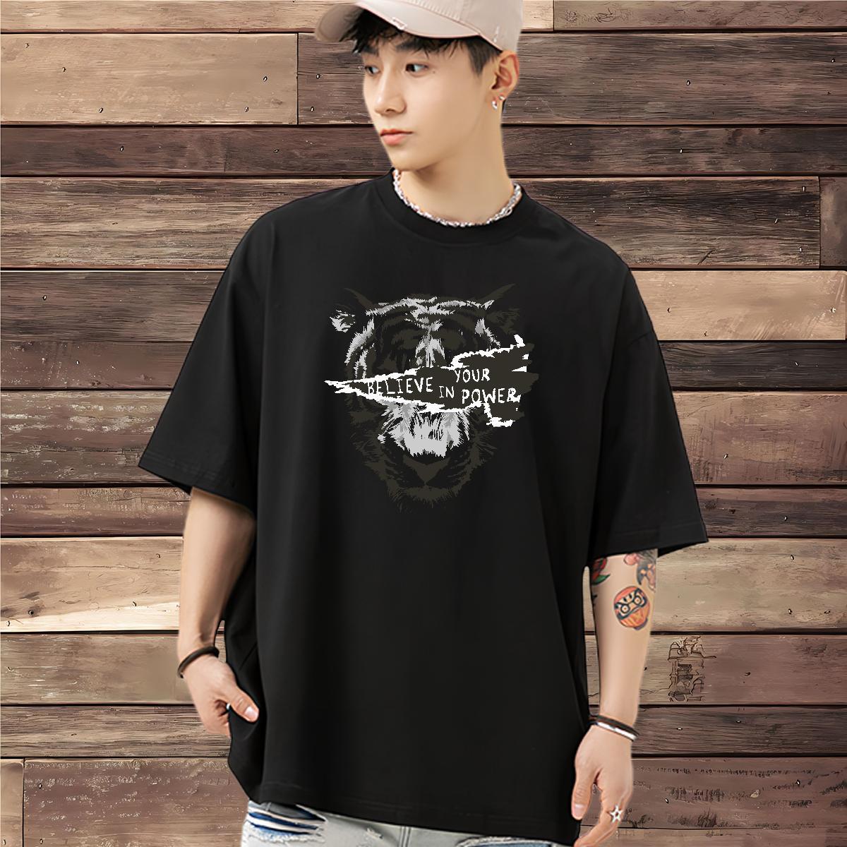 DIY Customized Mens T Shirts 230g Pure Cotton tiger Daily Outfit Tshirts Breathable Wholesale Men Tees Anime Print