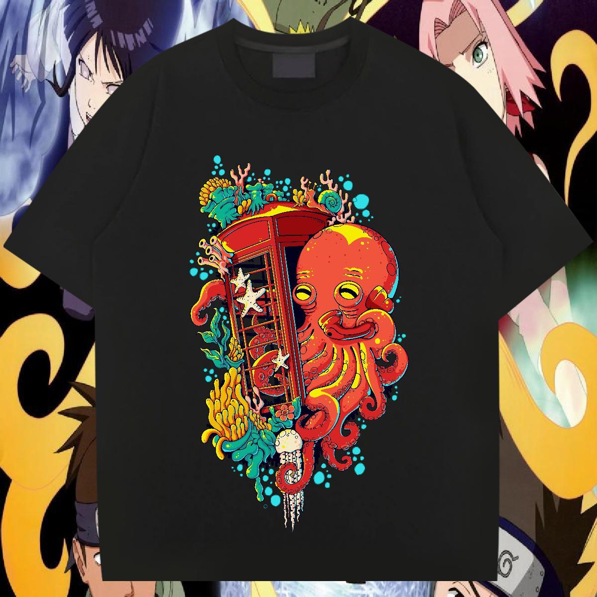 Custom T-Shirts for Men 230g Pure Cotton octopus Sports Casual Tops O-Neck Short Sleeve Designer Men Clothes T-Shirt Oversized