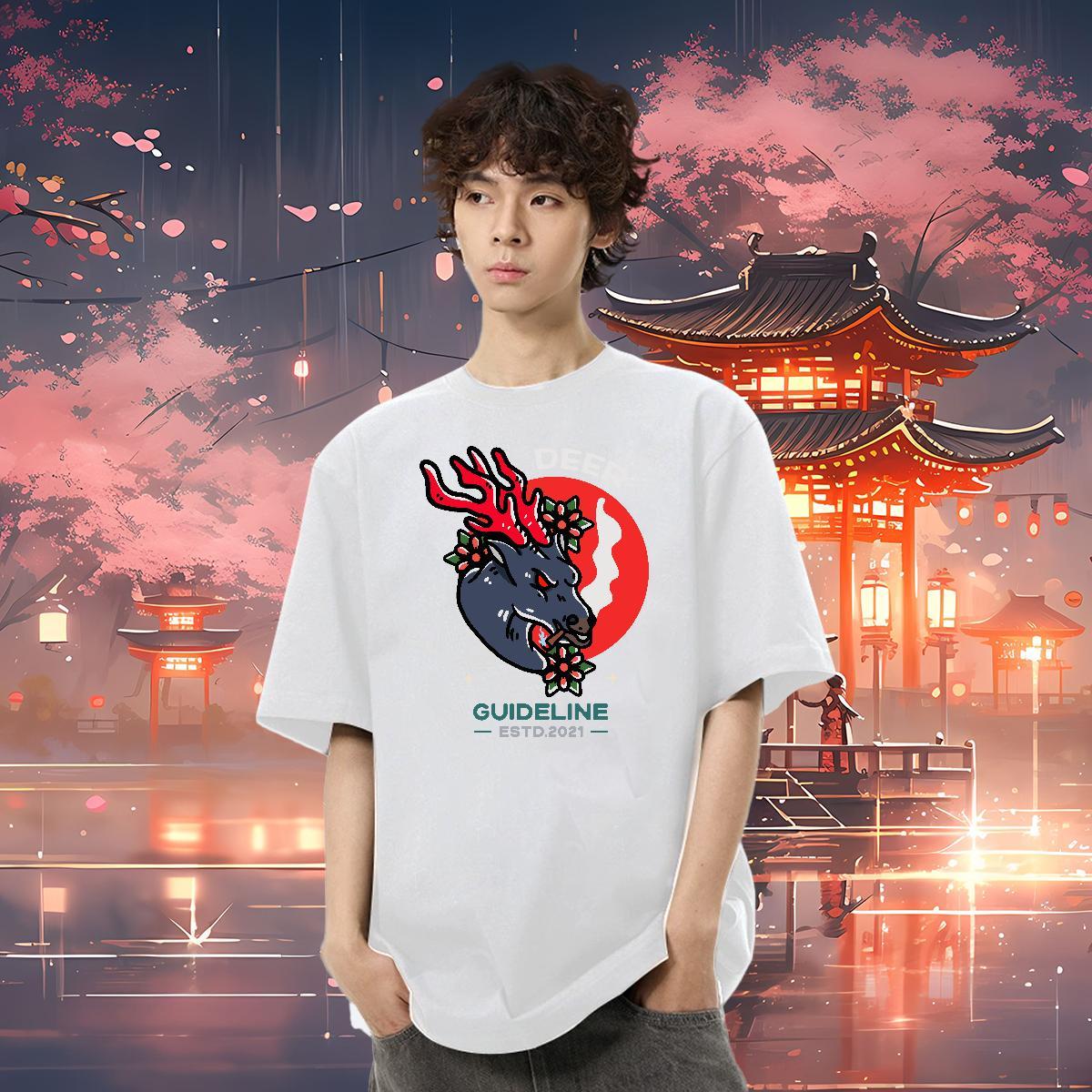 DIY Customized T Shirts Men 230g Cotton Deer Street Casual Clothes Crew Neck Unisex Men Tshirts Custom Print Plus Size