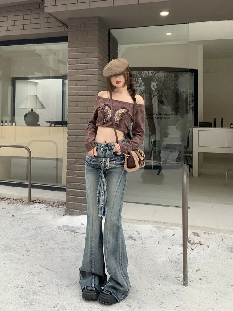 America Y2k Low Rise Flare Jeans Vintage WashedJeans Korean Grunge Cargo Pants 2000s Wide Leg Denim Pants Streetwear Fashion 240806