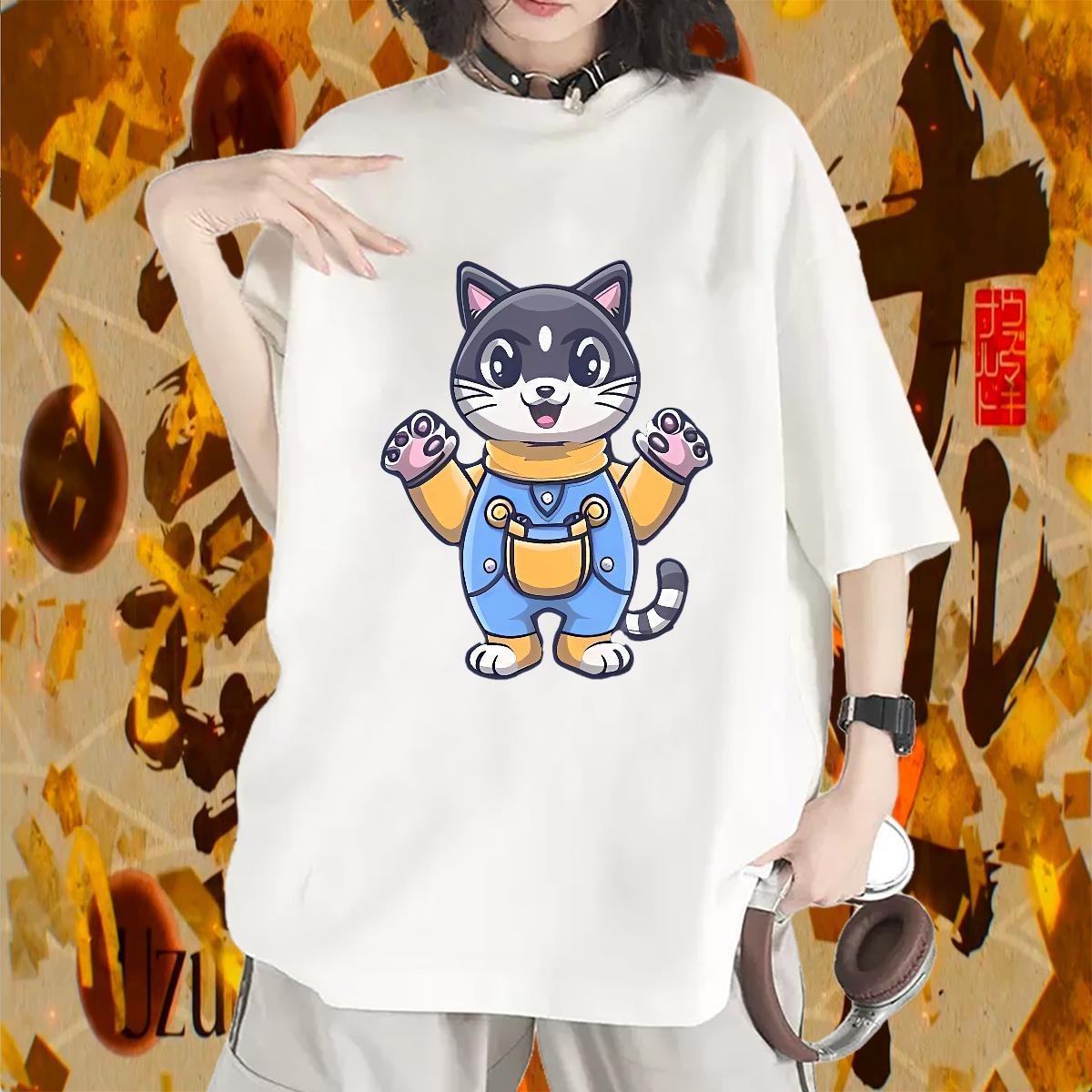 Wholesale T Shirt For Woman Crew Neck Womens Tshirts DIY Printed cat Summer Casual 100% Cotton 230g 2024 Casual Top Shirts