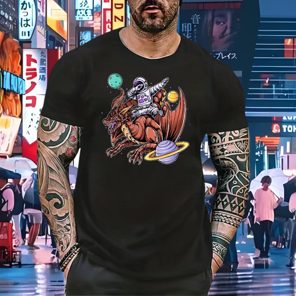 T shirt 230g Cotton cosmonaut Street Casual O-Neck Short Sleeve DIY Logo Oversized Men Tshirts Casual New Loose Fit Tops